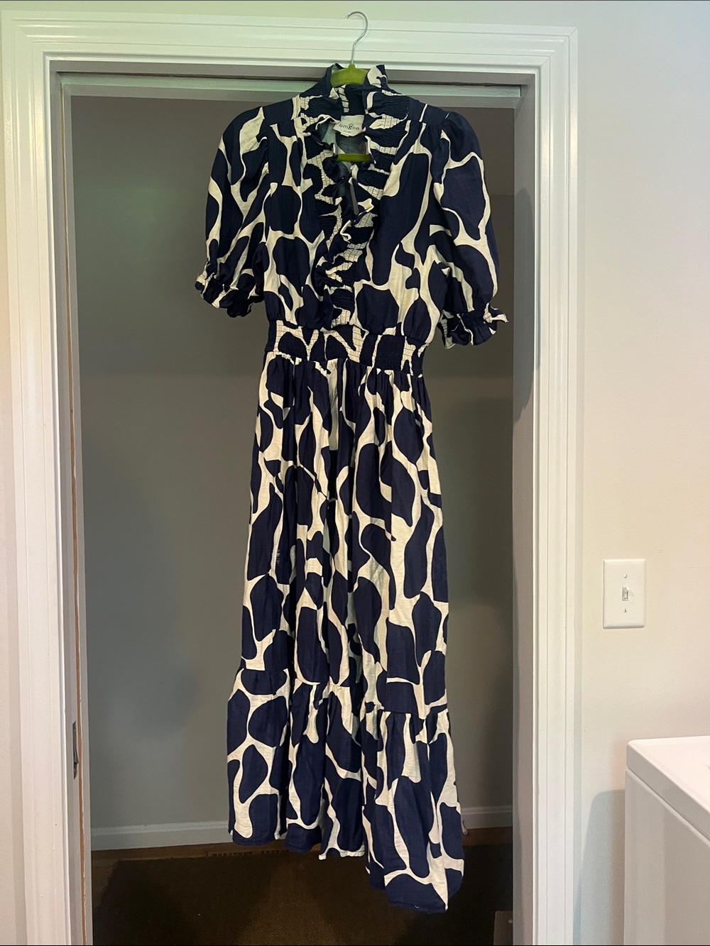 Umgee Navy and White Abstract Print Maxi Dress